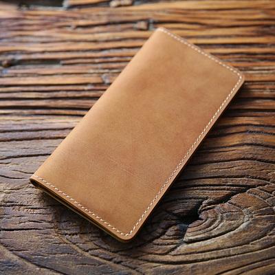 Phiên bản dài bằng da nam của Layer Layer Cowhide Ultra -thin Crazy Horse Leather Clip Clip đơn giản Clip Clip Túi Túi Thanh niên