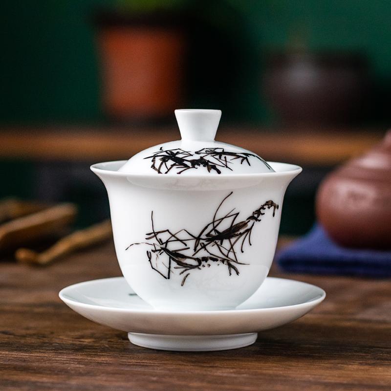 Liu Peizhu Tranh Tôm Cốc Sứ Vẽ Tay Sancai Bao Bát Kung Fu Master Cup Trà Xanh Pu'er Trà Món Quà Thiết Thực