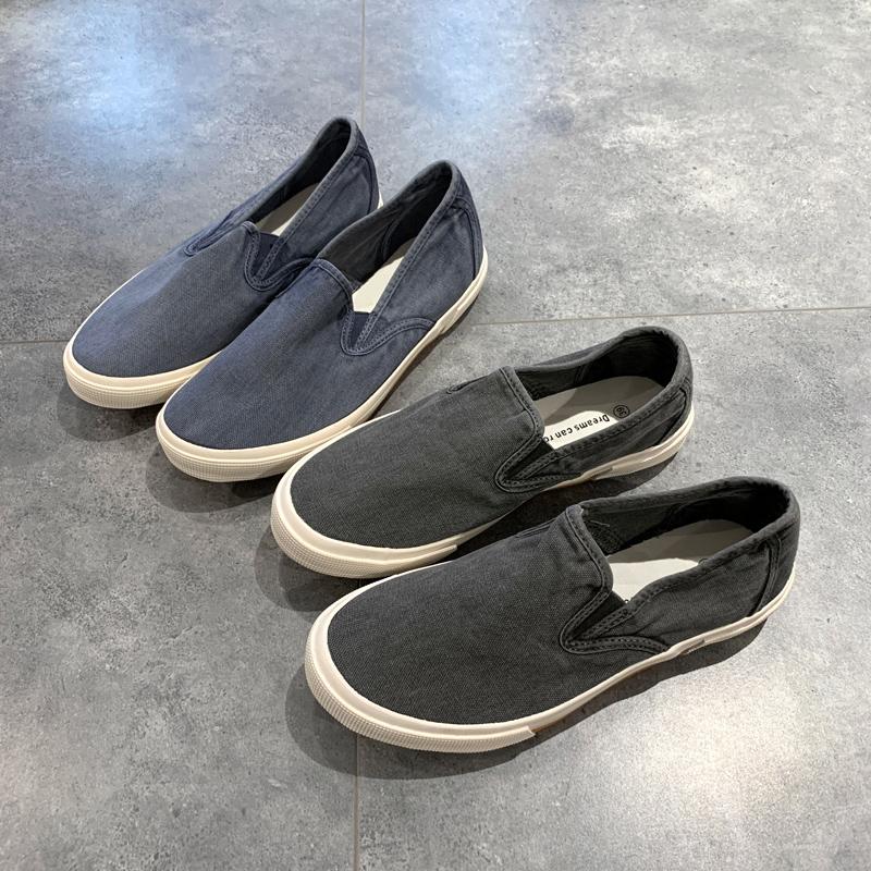 Giày Slip-On Canvas Nam Gân Flat Giày Lười Thường Đau Khổ Retro Giày Thoáng Khí Slip-on Người Cá giày