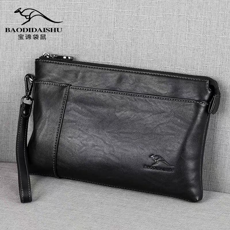 Túi xách Baodi Kangaroo Túi Clutch da nam Túi phong bì da mềm dung tích lớn Túi kẹp nam Túi Clutch nam thông thường