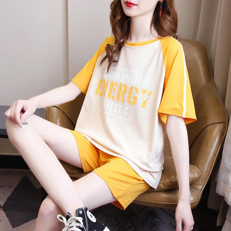 Bộ thể thao Chic Design Design của phụ nữ T -Shirt Loose Hong Kong Food Two -Biece Salt Salt nói ngắn ngủi ngắn mùa hè