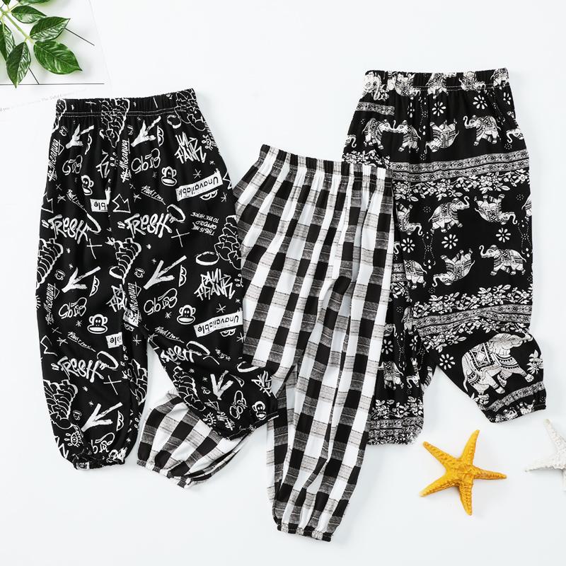 Quần cotton lụa trẻ em chống muỗi mùa hè rayon người lớn quần pyjama bé trai và bé gái mỏng mặc nhà và ngoài trời quần thể thao ra hoa