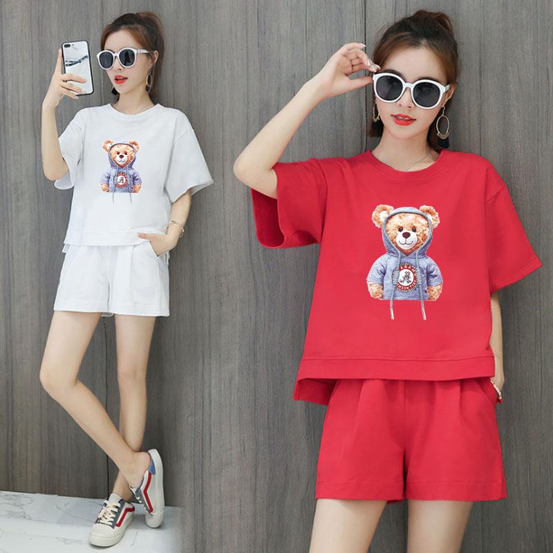 Mùa hè mới gấu rời quần short phù hợp với nữ phiên bản Hàn Quốc slim thời trang chạy bộ đồ thể thao hai mảnh hợp thời trang