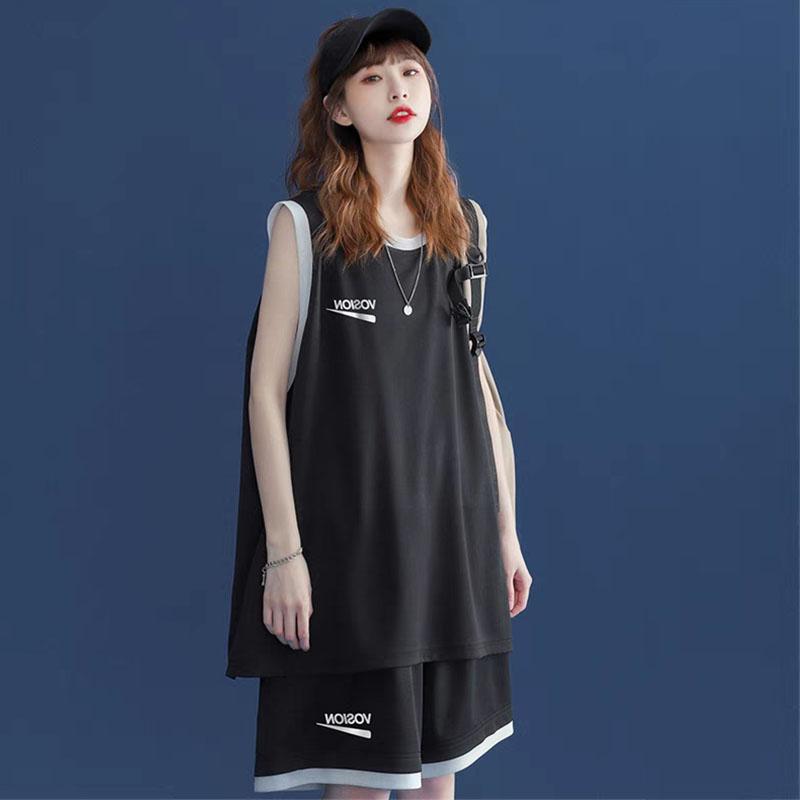 Mùa hè đồng phục bóng rổ thể thao phù hợp với nam và nữ phiên bản Hàn Quốc của Harajuku vest không tay giản dị phong cách đại học quần short hai mảnh thủy triều