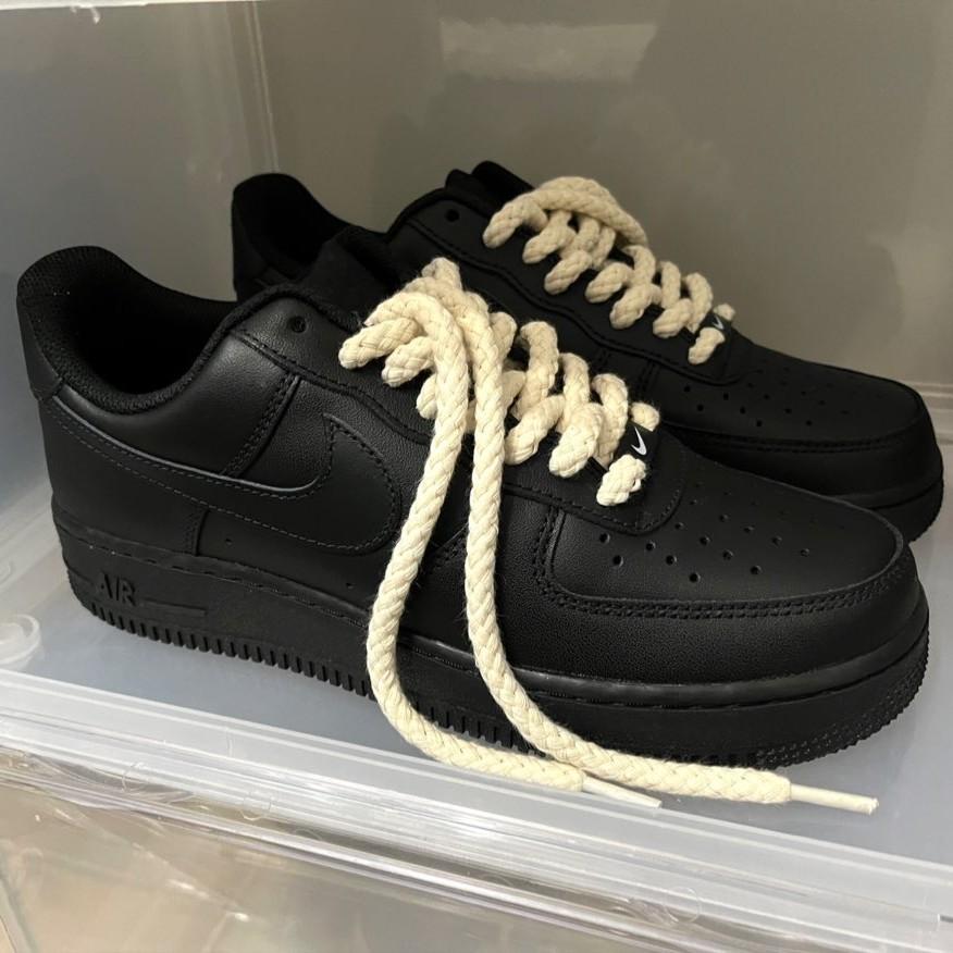 Thích hợp cho AF1 Air Force One Black Warrior dây giày dây gai màu trắng tinh khiết Giày đen Dây giày bằng vải cotton và vải lanh dày màu trắng nhạt