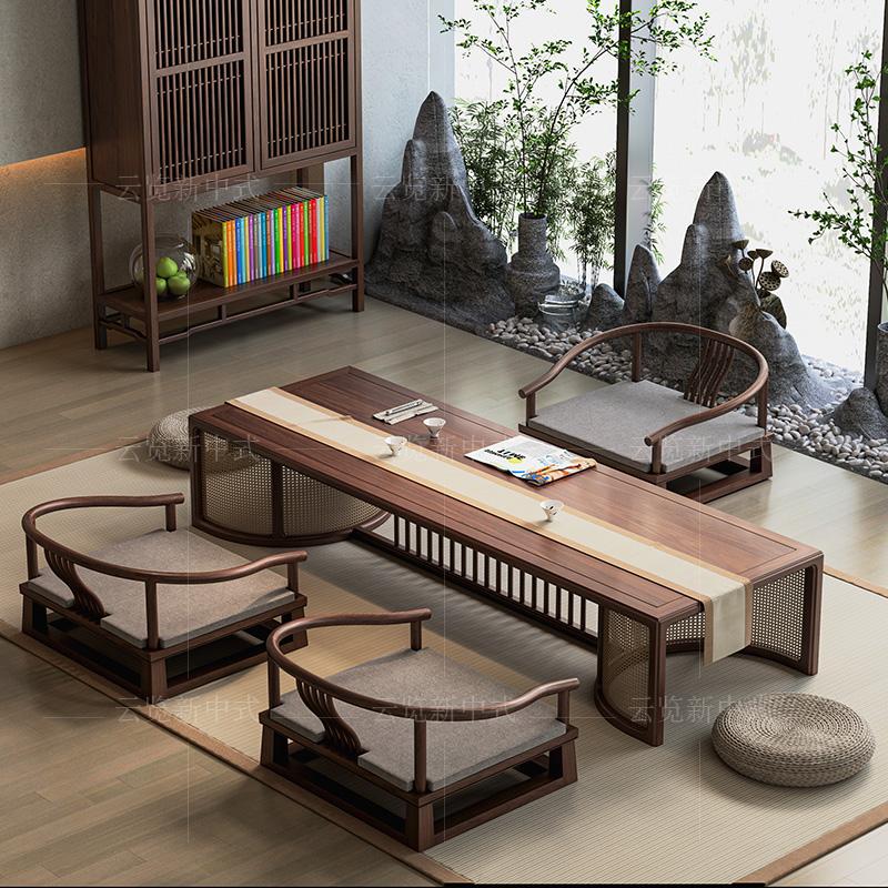 Gỗ óc chó màu đen chiếu tatami cửa sổ bàn cà phê nhỏ gỗ đặc bàn kang mới uống trà phong cách Trung Quốc Zen bàn thấp Bàn trà Nhật Bản