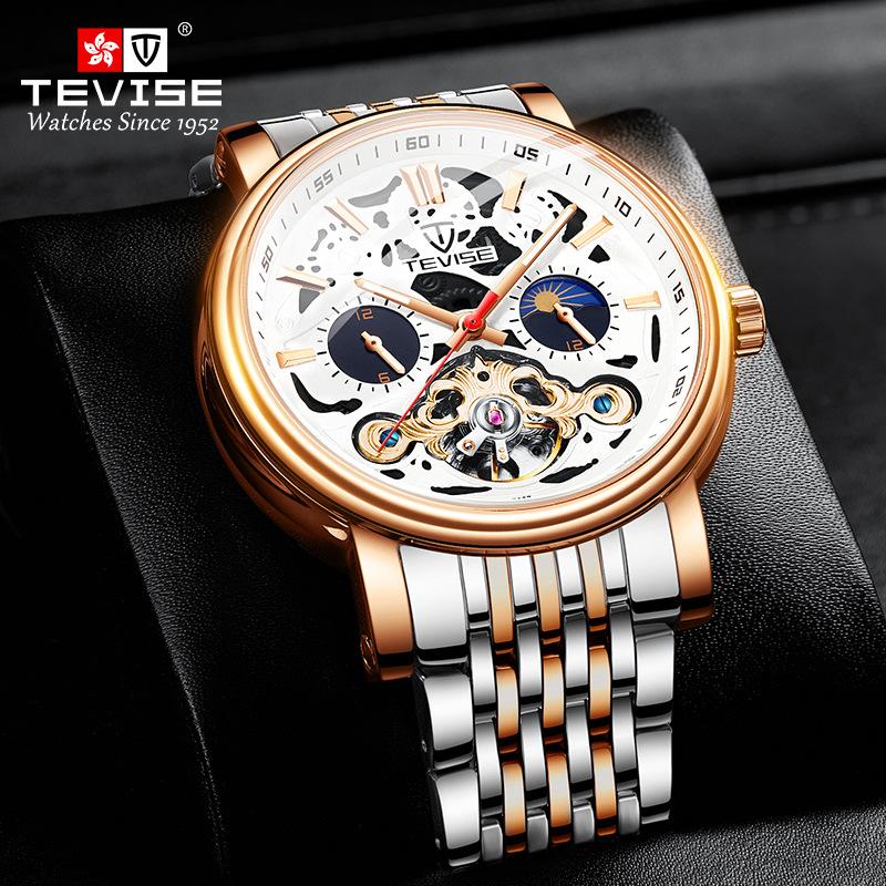 Đồng hồ Thụy Sỹ TEVISE nam rỗng đồng hồ nam thời trang tourbillon chống thấm nước đồng hồ cơ dạ quang