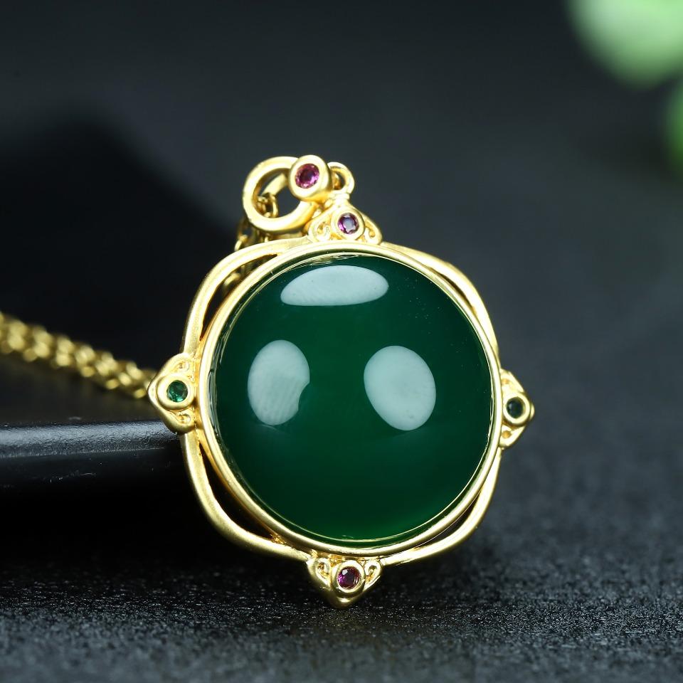 Y Ali Đấu Giá Pháp Cổ 925 Dát Bạc Chalcedony Xanh Trời Đất Hình Tròn Mặt Dây Chuyền Vòng Cổ Tai Kim Nhẫn Giấy Chứng Nhận 11