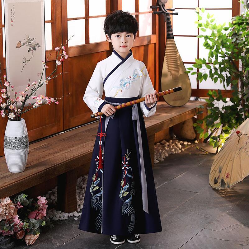 Quần áo Hanfu dành cho trẻ em Trường học Trung Quốc Quần áo bé gái Trang phục cổ Váy Baby Tang Suit Xuân Thu Học sinh tiểu học Ba nhân vật Trang phục biểu diễn cổ điển