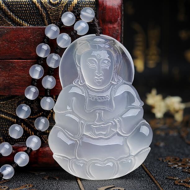 Mất Thông Đá Chalcedony Quan Âm Mặt Dây Chuyền Nam Nữ Ngọc Phật Cười Mặt Dây Chuyền Trang Sức Ngọc Bích Vòng Cổ Ngọc Bích