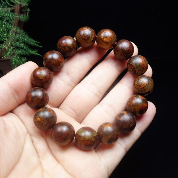 Đấu giá Tây Tạng trở lại chuyến đi chuyến đi Tripstarian Natural Real Agate tròn hạt ba mắt kim cương và nam và nữ tay