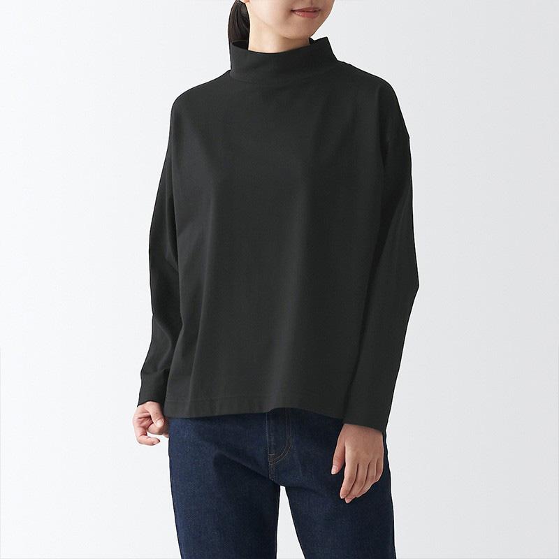 Muji Muji Labo unisex cotton chủ lực dài Tianzhu dệt áo thun dài tay cổ cao có đáy áo sơ mi