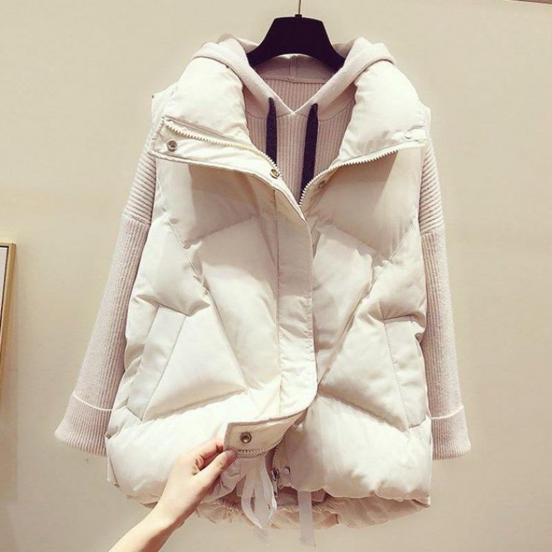 Áo vest cotton mùa thu đông nữ dài vừa phải phong cách Hàn Quốc áo vest cổ đứng dáng rộng áo vest đa năng áo khoác vest dành cho nữ