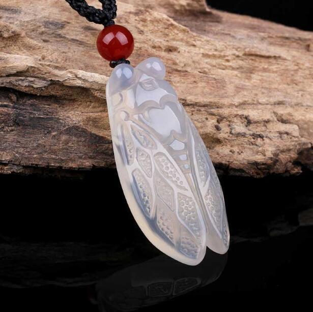 Màu Trắng Tự Nhiên Chalcedony Thiền Ngọc Mặt Dây Chuyền Nam Băng Loài Bom Tấn Ngọc Vòng Cổ Nữ Retro Cá Tính Ve Sầu Mặt Dây Chuyền