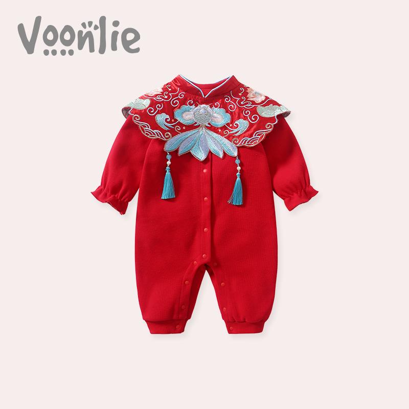 Fan săn lùng quần áo trẻ em thu đông jumpsuit bé gái trăng tròn váy một tuổi đón tiệc đầu tuần Quần áo chúc tết