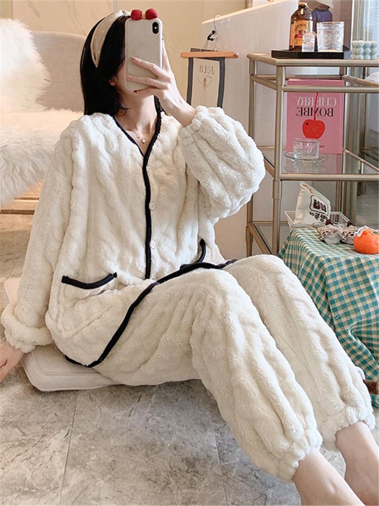 Coral Velvet Pyjamas Nữ Autumn và Winter Dày, ấm áp, rộng, cô gái dễ thương trên mặt bích bộ đồ trang phục lớn