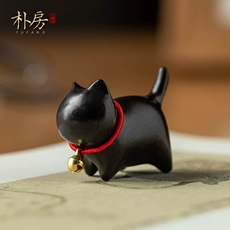 Little black cat gỗ đàn hương chơi trang trí mèo con dễ thương ban đầu handmade mini máy tính để bàn chữa bệnh sáng tạo món quà đơn giản