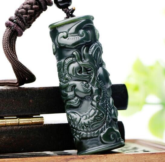 Một Yuan bắn để nhặt Tân Cương Hetian Jade Mặt dây chuyền ba chiều panlong Pillar Jade Pendant Dragon Tấm chính thế hệ Fuyu Mặt dây chuyền