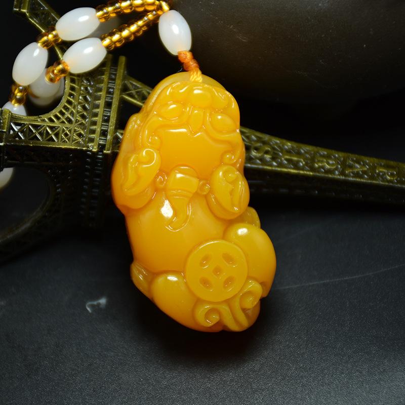 Đấu giá rò rỉ Hetian Jade Huanglong Jade Pixiu Mặt dây chuyền Mặt dây chuyền Topaz Pixiu Jade Mặt dây chuyền Áo len Pixiu Jade