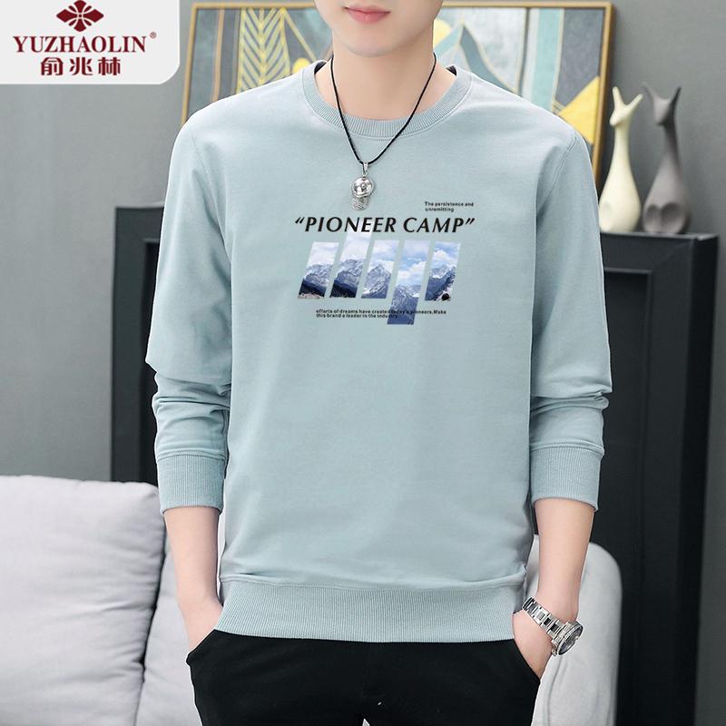 Áo thường ngày bằng vải cotton nguyên chất Yu Zhaolin dành cho nam mùa xuân thu mỏng áo thun nam dài tay dáng rộng hợp thời trang cỡ lớn xu hướng in ấn thời trang