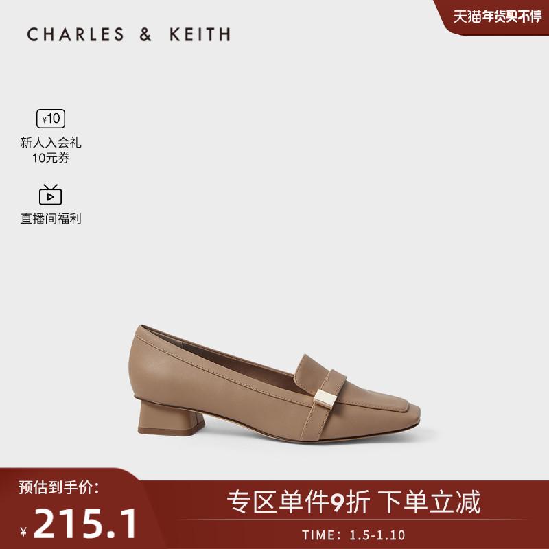 CHARLES&KEITH2022 thu đông mới CK1-60580198 giày lười nữ đầu vuông trang trí bằng kim loại