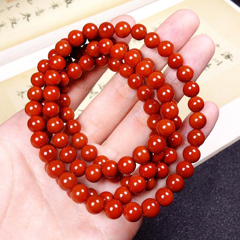 Một cuộc đấu giá Yuan South Red Agate 108 Bốn tay -Bàn tay -Made Men and Women's Vòng tay, Chơi chuỗi hạt trang sức Phật tử