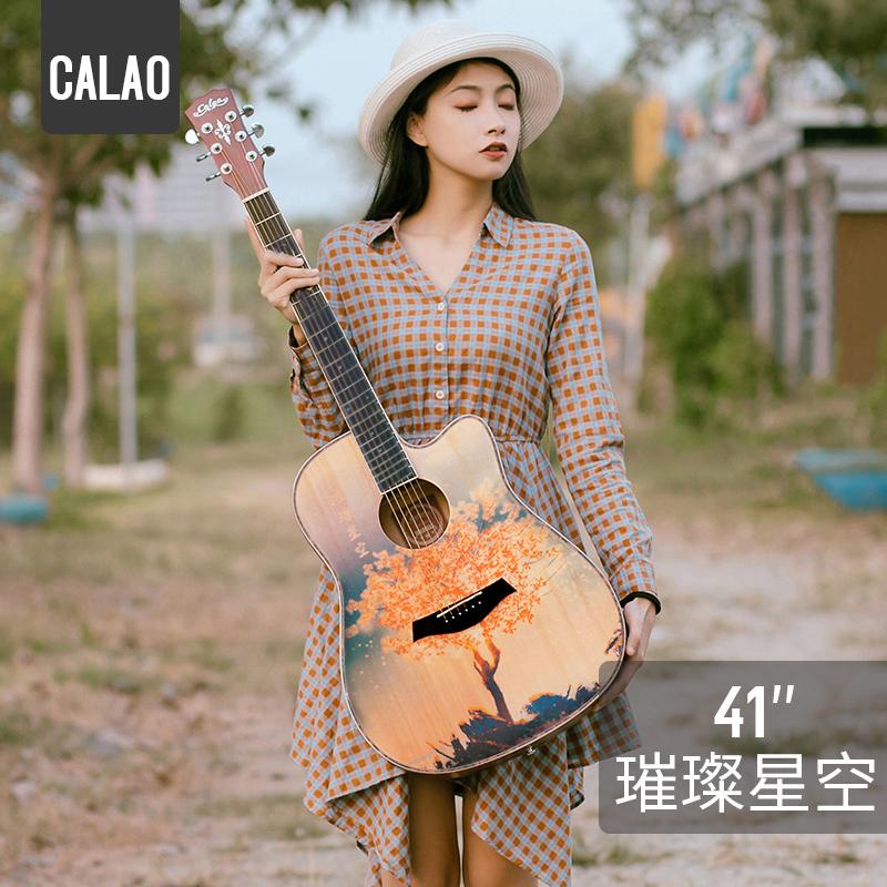 Calleo 41 inch veneer guitar sinh viên nữ nam dân gian acoustic Đàn guitar lưới 40 inch màu đỏ họa tiết cá tính nhạc cụ