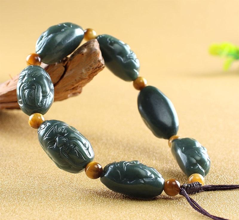 Một Nhân Dân Tệ Đấu Giá Tự Nhiên Tân Cương Hetian Jade Sapphire Võ Thần Tài Vòng Tay Quan Công cho Nam và Nữ Đá Nguyên Bản Vòng Tay Đầu Quan Công