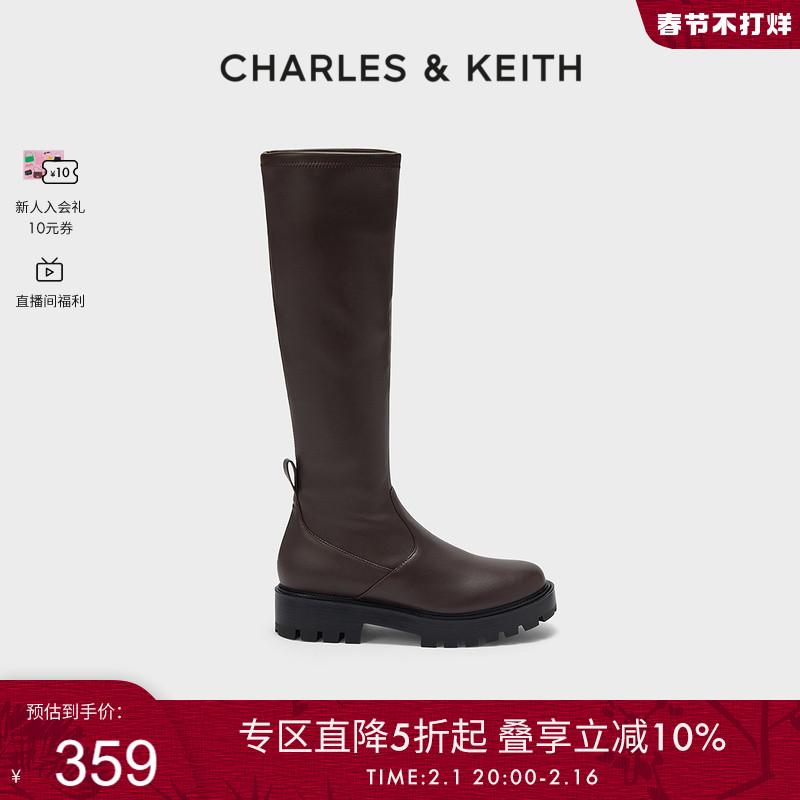 Giày bốt nữ mùa thu đông CHARLES&KEITH CK1-90380121 Giày bốt cổ cao đế dày có khóa kéo kiểu cổ điển dành cho nữ