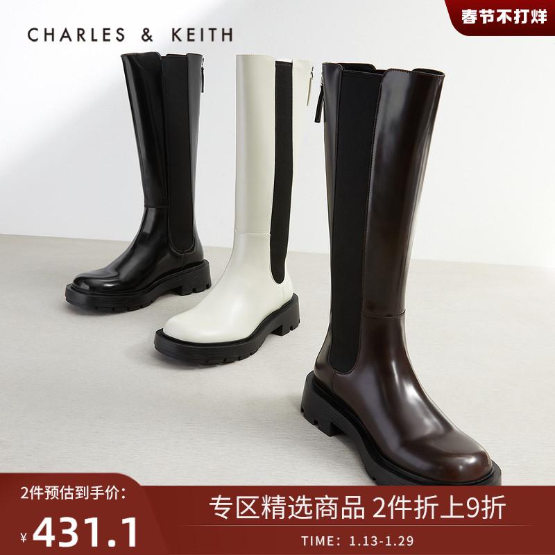 [Giảm 10% 2 chiếc] Giày nữ mùa xuân CHARLES&KEITH CK1-90920100 bốt cưỡi ngựa ống cao đáy dày phong cách cổ điển