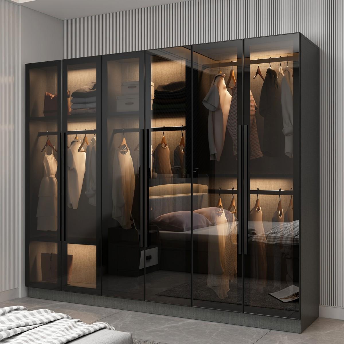 Tủ quần áo hiện đại tối giản nhà góc phòng ngủ ánh sáng sang trọng cloakroom tùy chỉnh kết hợp kính tủ quần áo căn hộ nhỏ