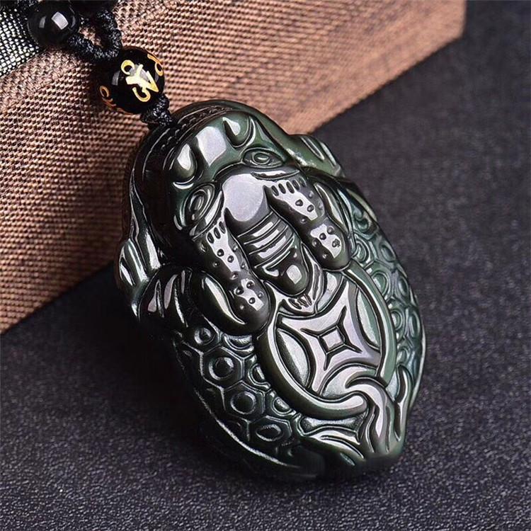 Đấu Giá Một Nhân Dân Tệ Lễ Hội Biển Đông Trung Hoa Pha Lê Cao Mắt Cầu Vồng Tự Nhiên Obsidian Lớn Một Tiền Rồng Rùa Mặt Dây Chuyền Vòng Cổ Cho Nam Và Nữ