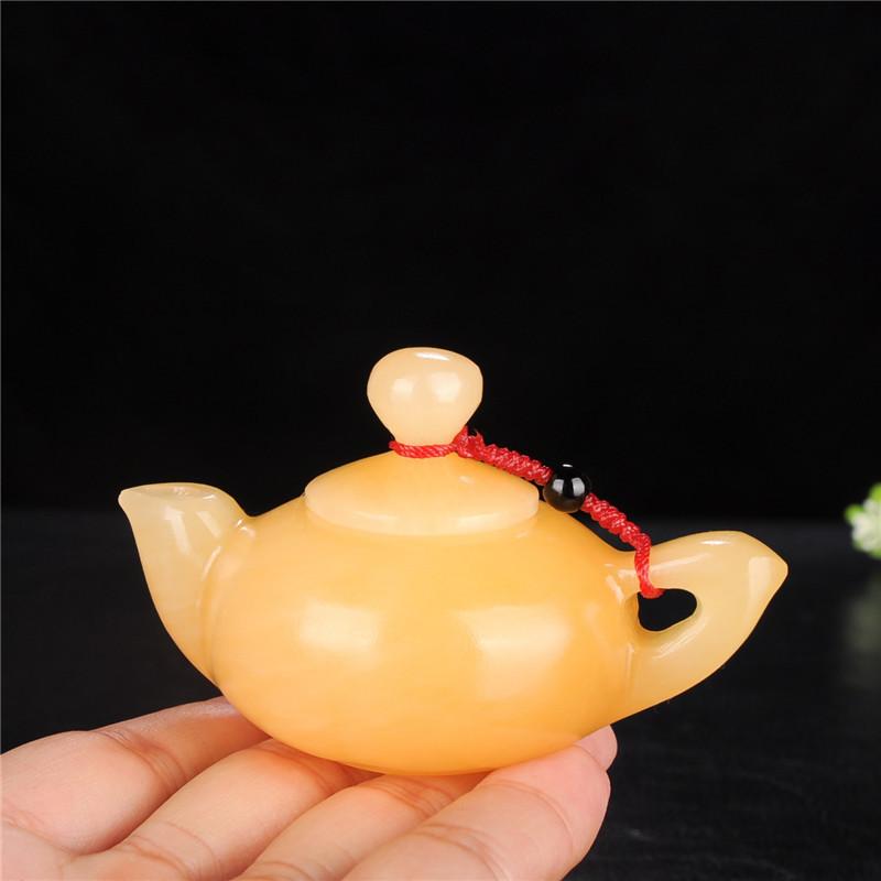 Một cuộc đấu giá của Yuan Rice Yellow Jade Teapot Tea đặt Afghan Jade Jade Hành lý Tốt ấm Đàn ông và Phụ nữ viết tay