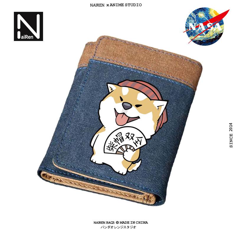 Dễ Thương Thần Làm phiền Chó Shiba Inu Ví Ngắn Canvas Anime Hoạt Hình Bé Trai Và Bé Gái Ví Sinh Viên Thanh Niên Ví Dài