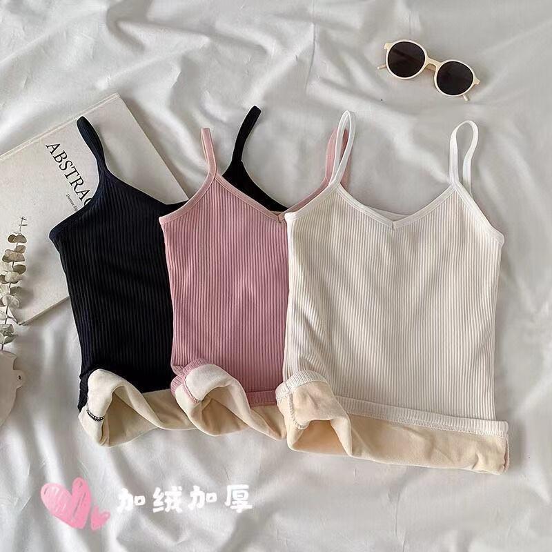 Áo vest cotton ấm áp mùa thu đông dành cho nữ bên trong có lớp nền cộng với lớp nhung dày chống lạnh dành cho học sinh phong cách Hàn Quốc có dây đeo nhỏ bên ngoài