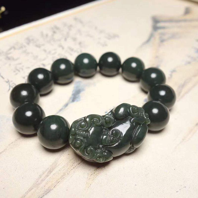 Một Yuan Đấu giá của Jade màu xanh lá cây tự nhiên 貔貅 Vòng đeo tay Tân Cương Hetian Jade