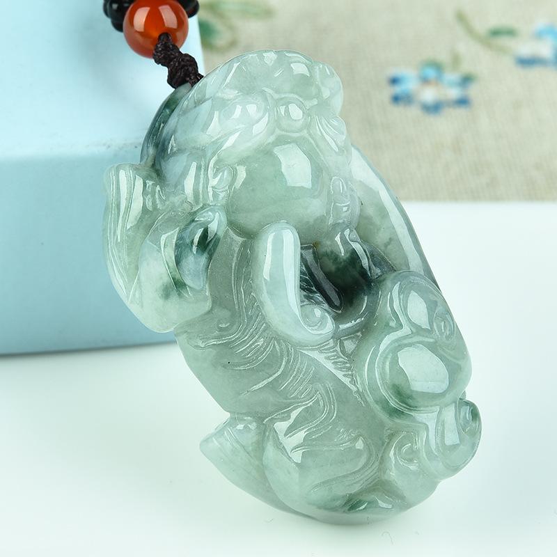 Một Nhân Dân Tệ Đấu Giá Myanmar Jade Tỳ Hưu Mặt Dây Chuyền Hoa Nổi Bằng Sáp Ngọc Bích Mặt Dây Chuyền Tỳ Hưu Ngọc Miến Điện