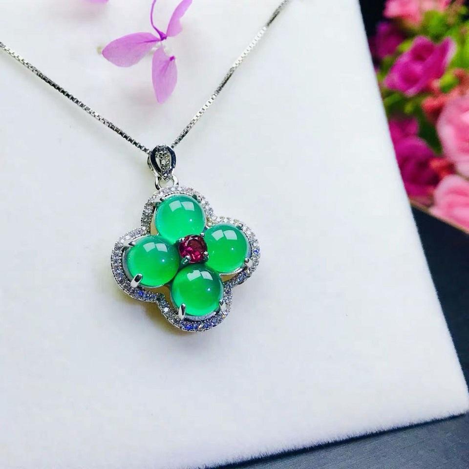 Đấu giá nhận một nhân dân tệ Gaobing s925 bạc sterling khảm chrysoprase mặt dây chuyền cỏ bốn lá loài băng mặt dây chuyền cỏ ba lá