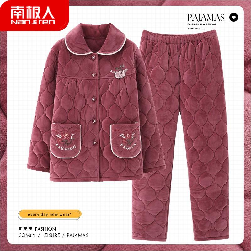 Nam Cực Người Mùa Đông Dày Nhung San Hô Shop Bộ Đồ Ngủ Cotton Nữ Size Lớn Mùa Đông Plus Nhung Mẹ Ở Nhà Quần Áo Cho Nữ