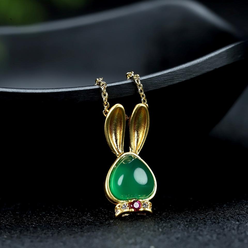 Đấu Giá Ali Cổ 18K Đồng Tinh Chế Dát Băng Chrysoprase Đào Trái Tim Thỏ Xương Đòn Mặt Dây Chuyền Bảo Quản Màu Thắt Lưng Giấy Chứng Nhận