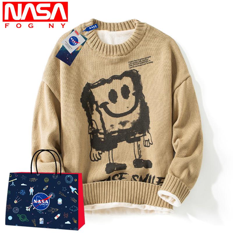 NASA Flagship Store Trang Web Chính Thức Mùa Đông Sang Trọng Dày Áo Len Nam Cổ Tròn Đáy Ấm Áo Sơ Mi Thương Hiệu Hợp Thời Trang Dệt Kim