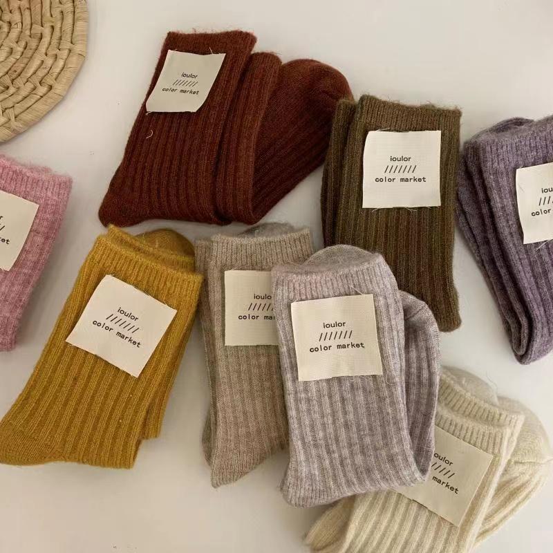 Vớ Nick Vớ Thu Đông Dày Cashmere Tất Nhật Bản Hàn Quốc Nữ Ống Giữa In Triều Màu Tinh Khiết Vớ Bong Bóng