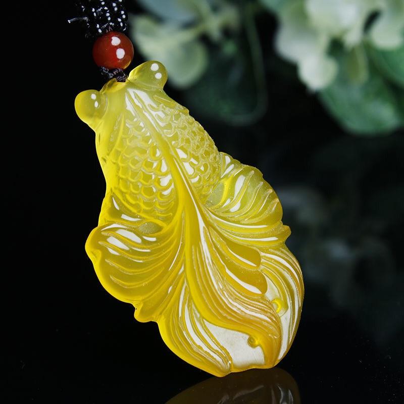 Một nhân dân tệ đấu giá các loài băng tự nhiên cá nhỏ màu vàng chalcedony mỗi năm nhiều hơn nam và nữ mô hình mặt dây chuyền ngọc bích trung thực với giấy chứng nhận