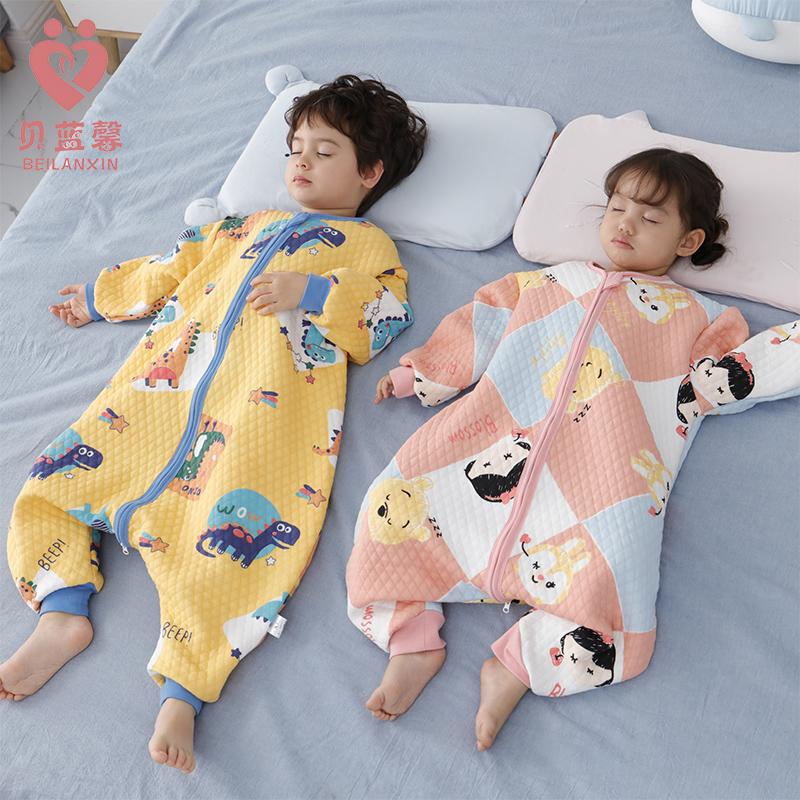 Túi ngủ trẻ em xuân thu cotton nguyên chất ba lớp cotton thoáng khí ấm áp bé xẻ chân chống đá chăn mùa thu mỏng mẫu dành cho trẻ trung và lớn