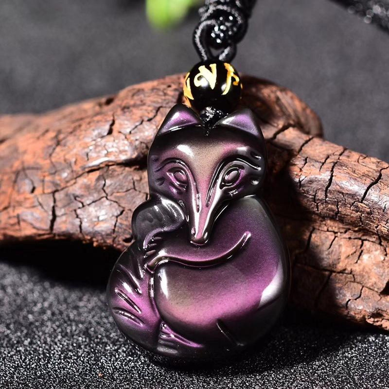 Đấu Giá Rò Rỉ Độ Trung Thực Tự Nhiên Mắt Cầu Vồng Obsidian Cáo Mặt Dây Chuyền Vòng Cổ Ngọc Bích Cho Nam Và Nữ