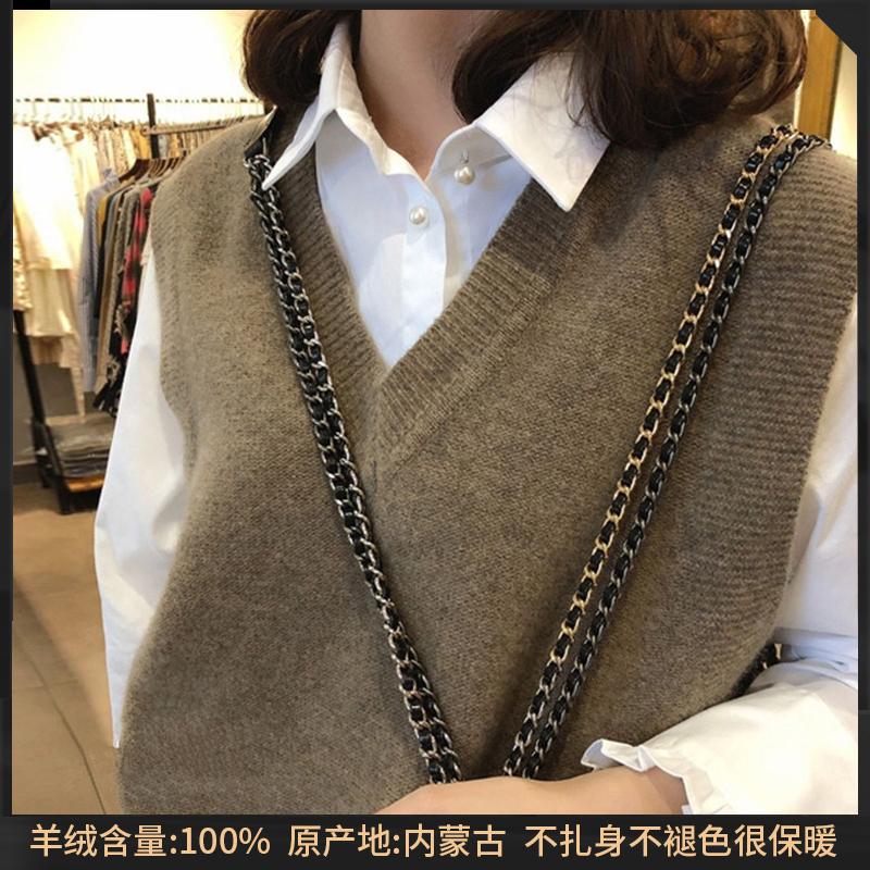 100% cashmere vest nữ dáng rộng cổ chữ V ấm áp không tay size lớn len vest áo len dệt kim áo khoác ngoài mùa thu đông