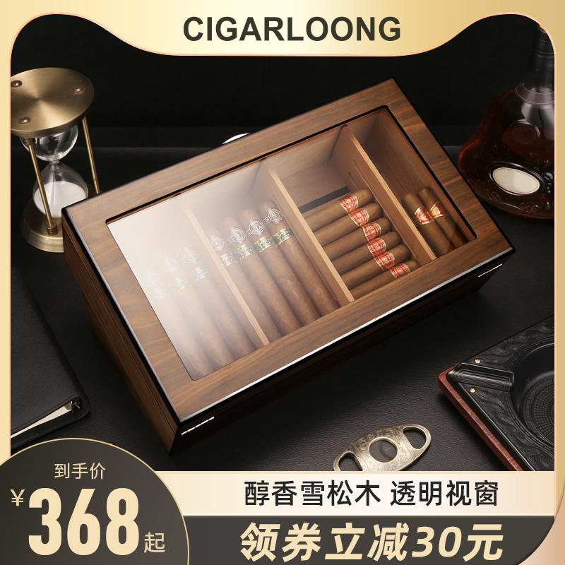 CIGARLOONG Hộp Xì Gà Gỗ Tuyết Tùng Cói Khóa Ướt Công Suất Lớn Xì Gà Humidor Gỗ Hộp Thuốc Lá