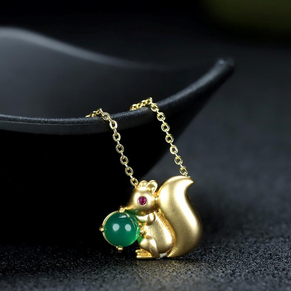 Đấu giá Ali nhặt và rò rỉ phương pháp dát bạc cổ xưa S925 dát chalcedony mặt dây chuyền sóc mặt dây chuyền ngọc bích vòng cổ xương quai xanh thời trang