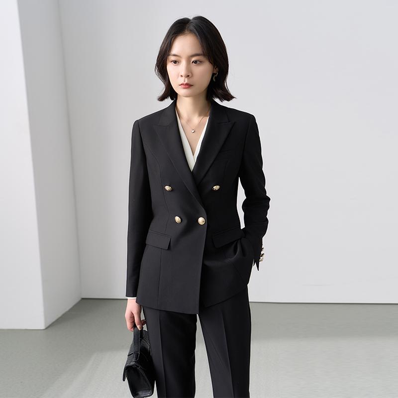 Blazer nữ cao cấp 2023 bộ vest hai hàng cúc nhỏ màu xanh và đen cao cấp mới