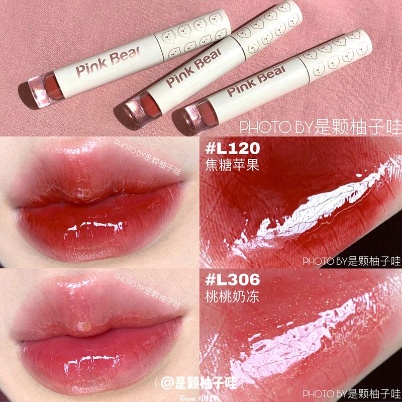 PINKBEAR Pi Ke Xiong G102 Lip Glaze Màu Trà Sữa Gương Pudding Son Môi G416 Pepper Pi Ke Xiong